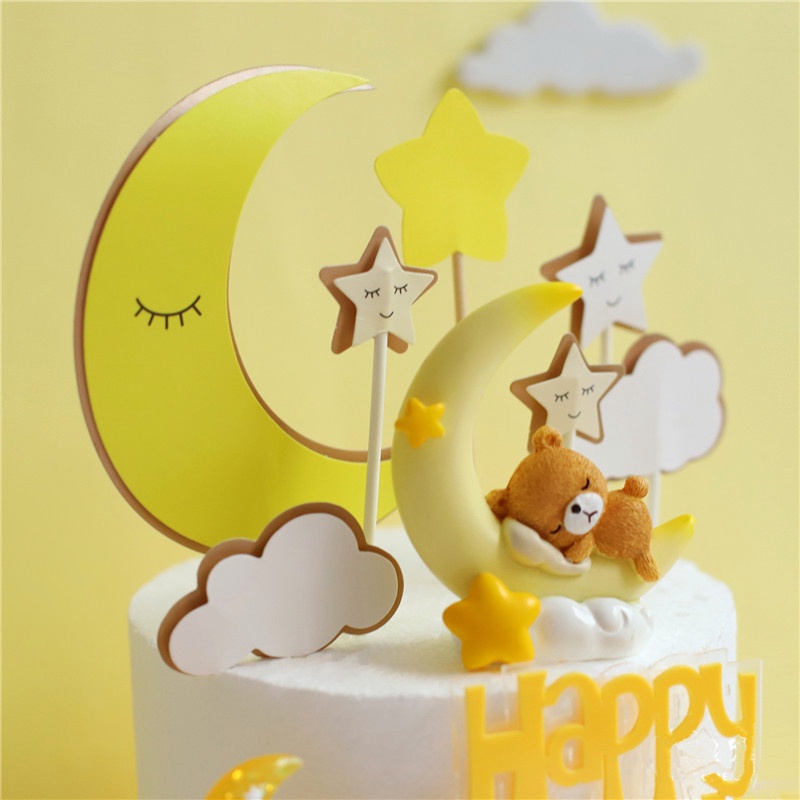 9pcs Topper Kue Bentuk Bulan Bintang Untuk Dekorasi Pesta Ulang Tahun Baby Shower