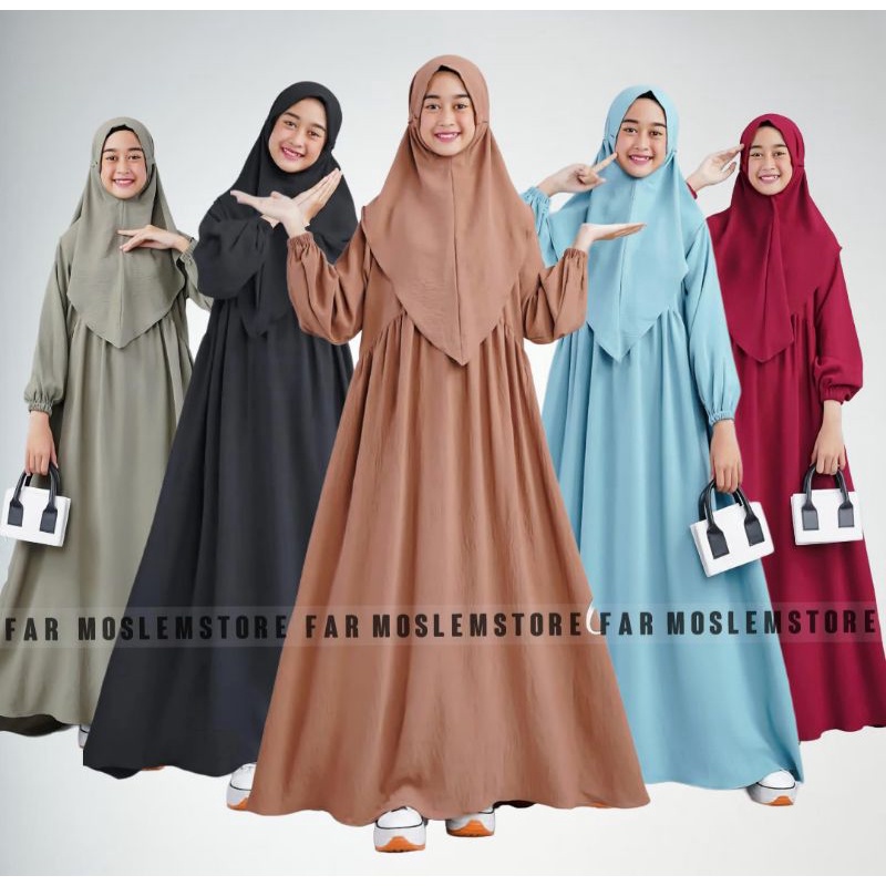 AMIRA SYARI CRINKLE AIRFLOW GAMIS REMAJA 11 - 14 TAHUN/GAMIS ANAK TANGGUNG KEKINIAN/FASHION MUSLIM ANAK PEREMPUAN/FAR MOSLEMSTORE