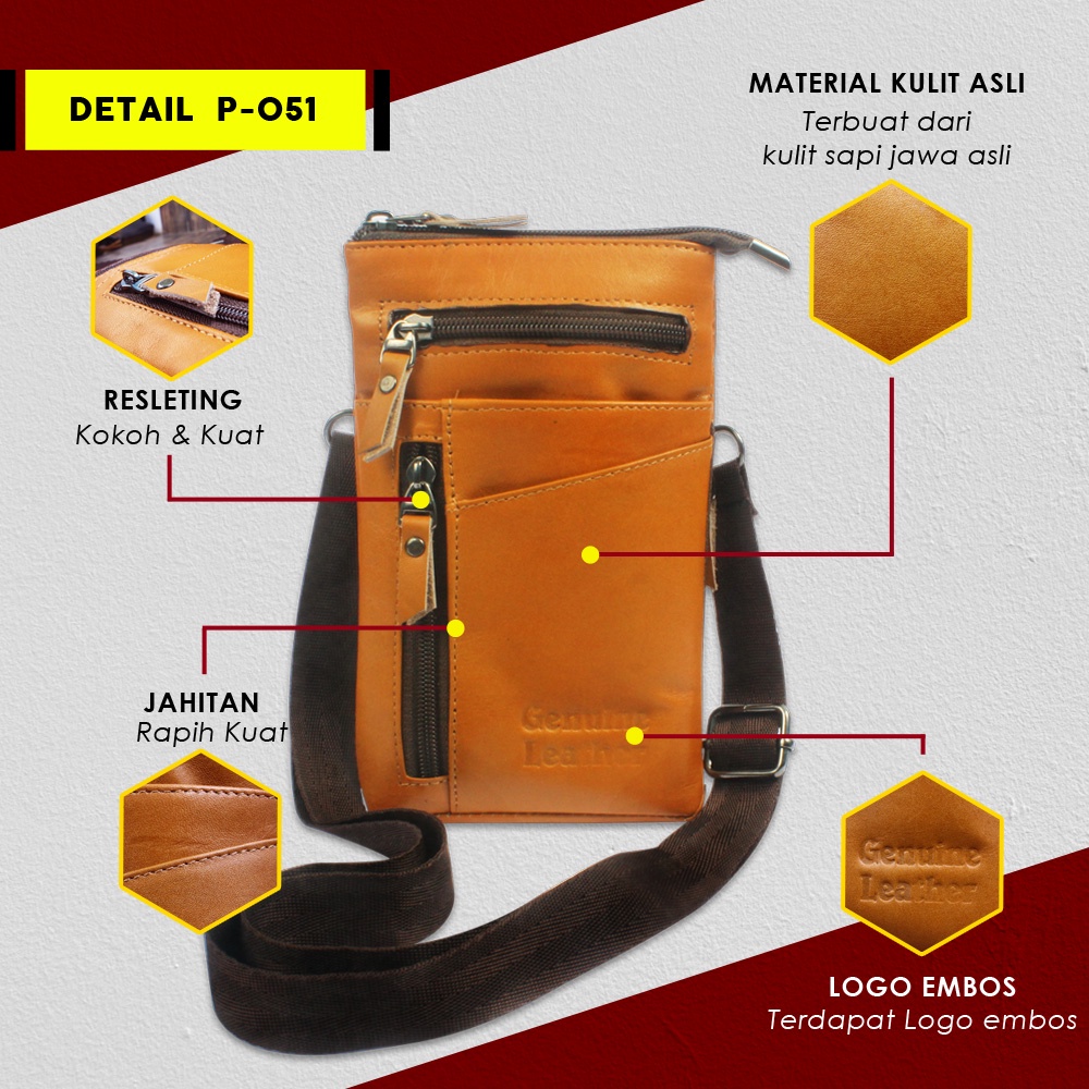 Tas Pria Kulit Sapi Asli Waistbag Kulit Premium Terbaik P051 Tas Selempang Dan Gantung