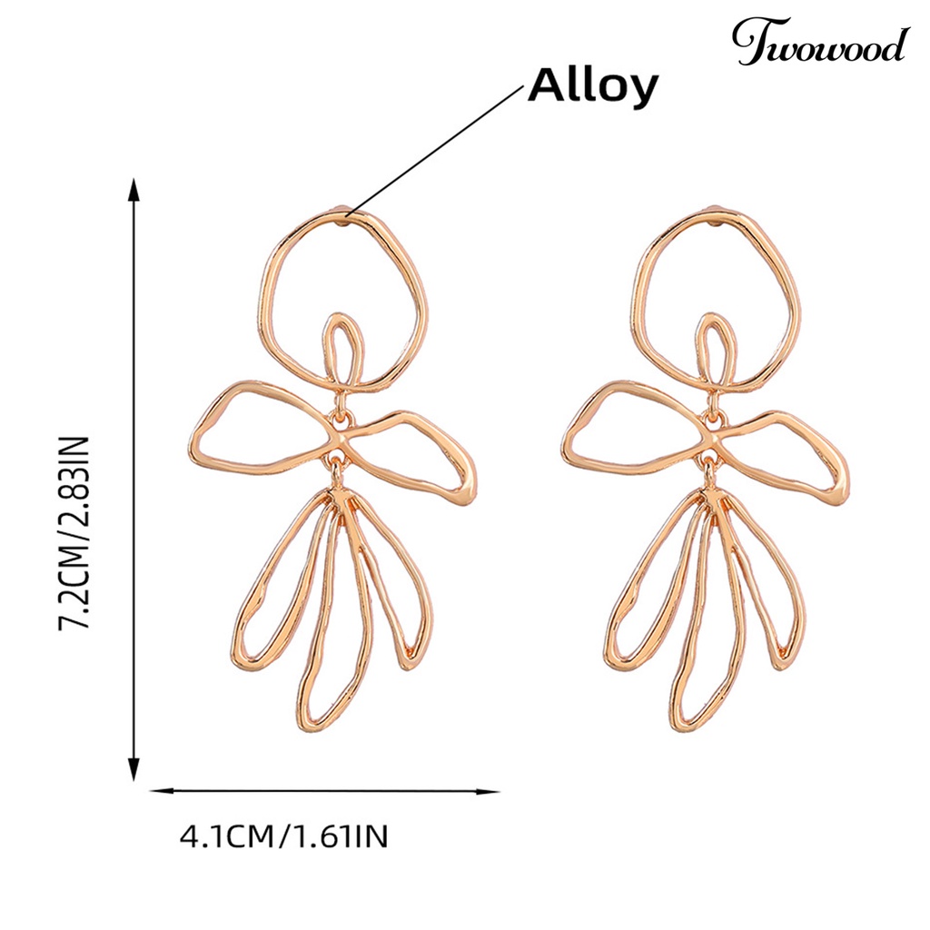 Twowood 1pasang Anting Pejantan Berongga Geometris Besar Asimetris Elegan Hadiah Paduan Gaya Sederhana Bunga Wanita Menjuntai Anting Perhiasan Fashion