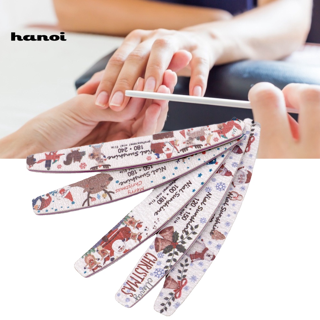 Hn * Kikir Kuku Motif Natal Bentuk Setengah Bulan Amplas Nail Buffer Warna-Warni Alat Manicure Profesional Untuk Perempuan