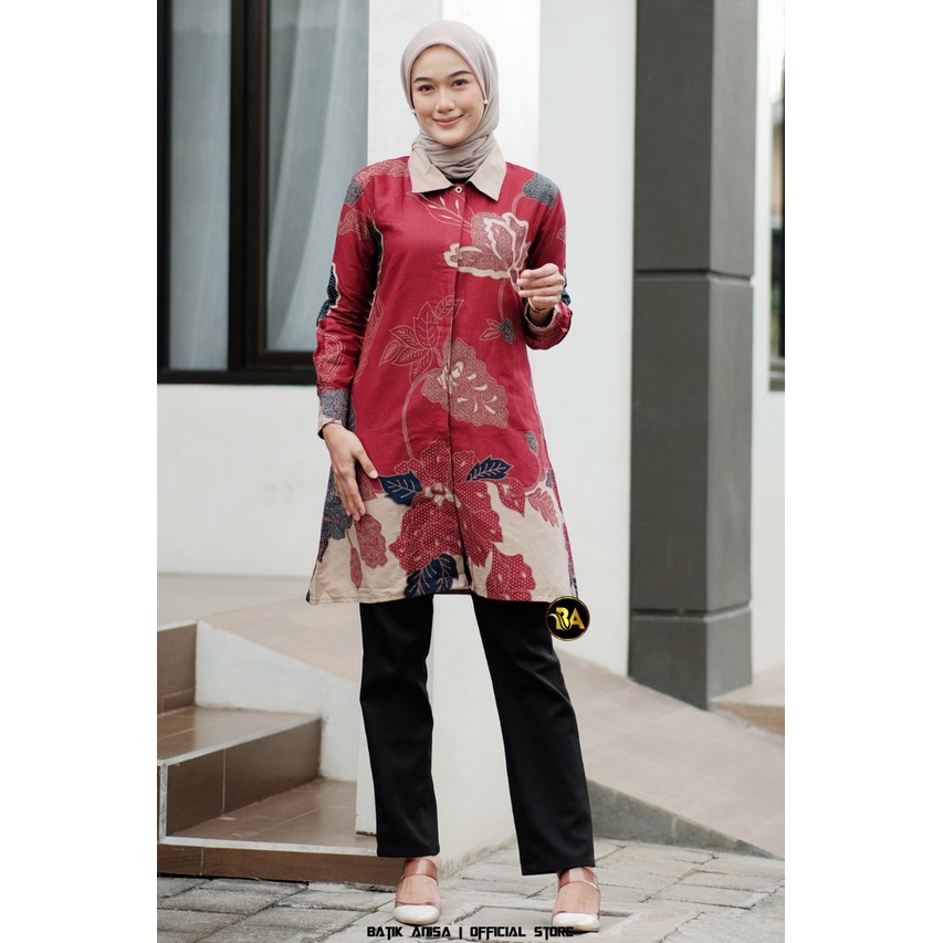 KEMEJA HEM BATIK COUPEL TUNIK M L XL XXL MOTIF MAWAR