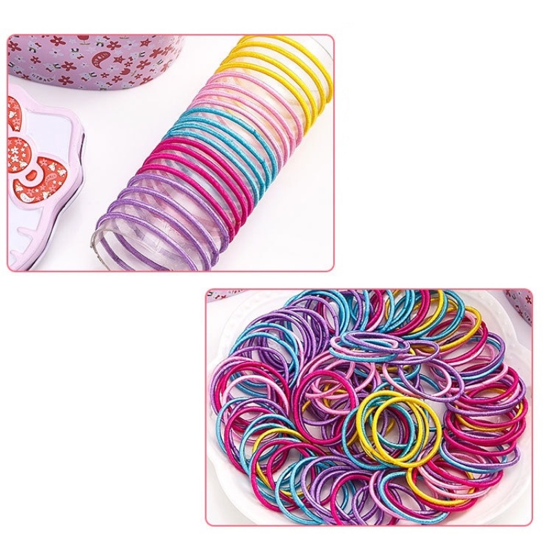 3SP | AC111 Ikat Rambut Anak Isi 100 Free Kaleng Kartun Lucu Aksesoris Karet Rambut Anak