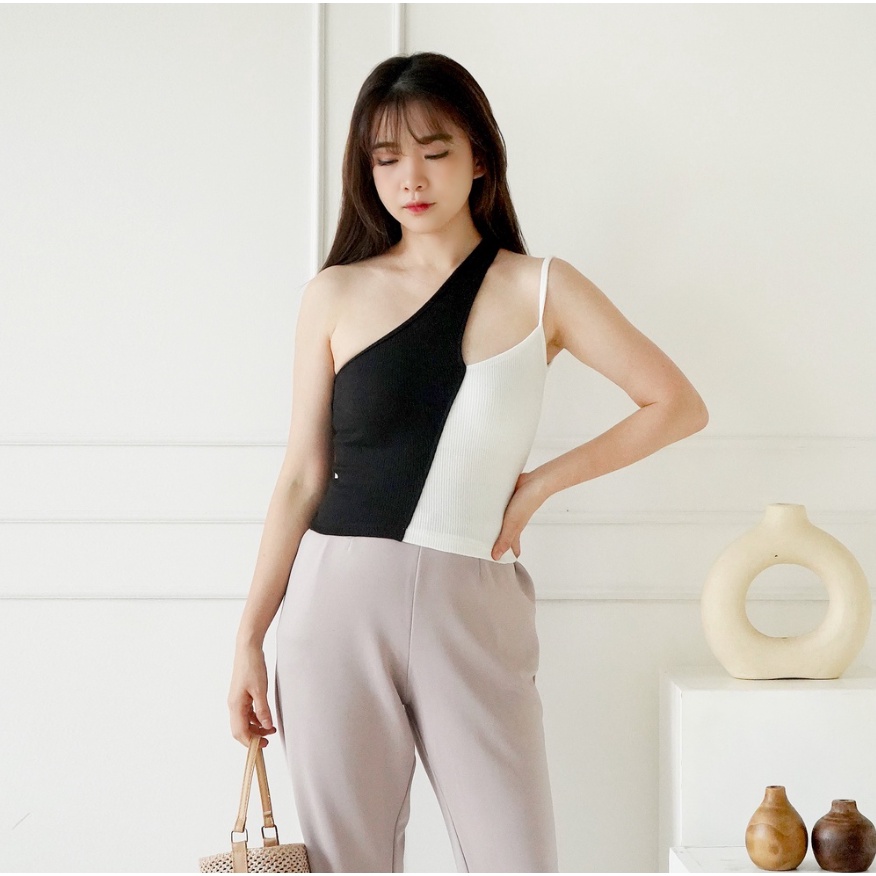 CAVALU Knit Tank Top Korean Top Crop Top Korea Kombinasi Tengtop Rajut Polos 212