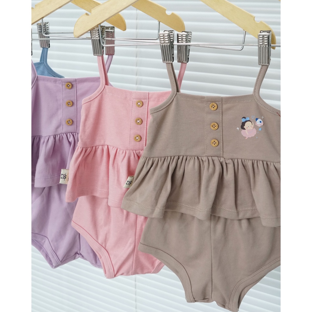 Cocopop Baby X Reejools Bebe - Tank Set Ballerina Baby Girl ( 0 6 Bulan / 6 12 Bulan / 12 18 Bulan / 1 Tahun ) Baju Bayi Perempuan Set Newborn Import Model Terbaru