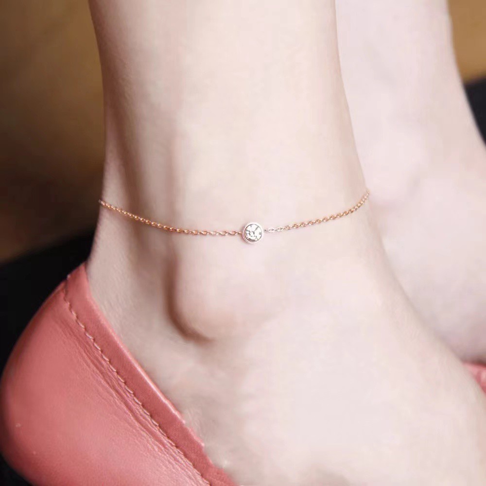 Gelang Kaki Rantai Rose Gold 18k Hias Berlian Imitasi Untuk Wanita