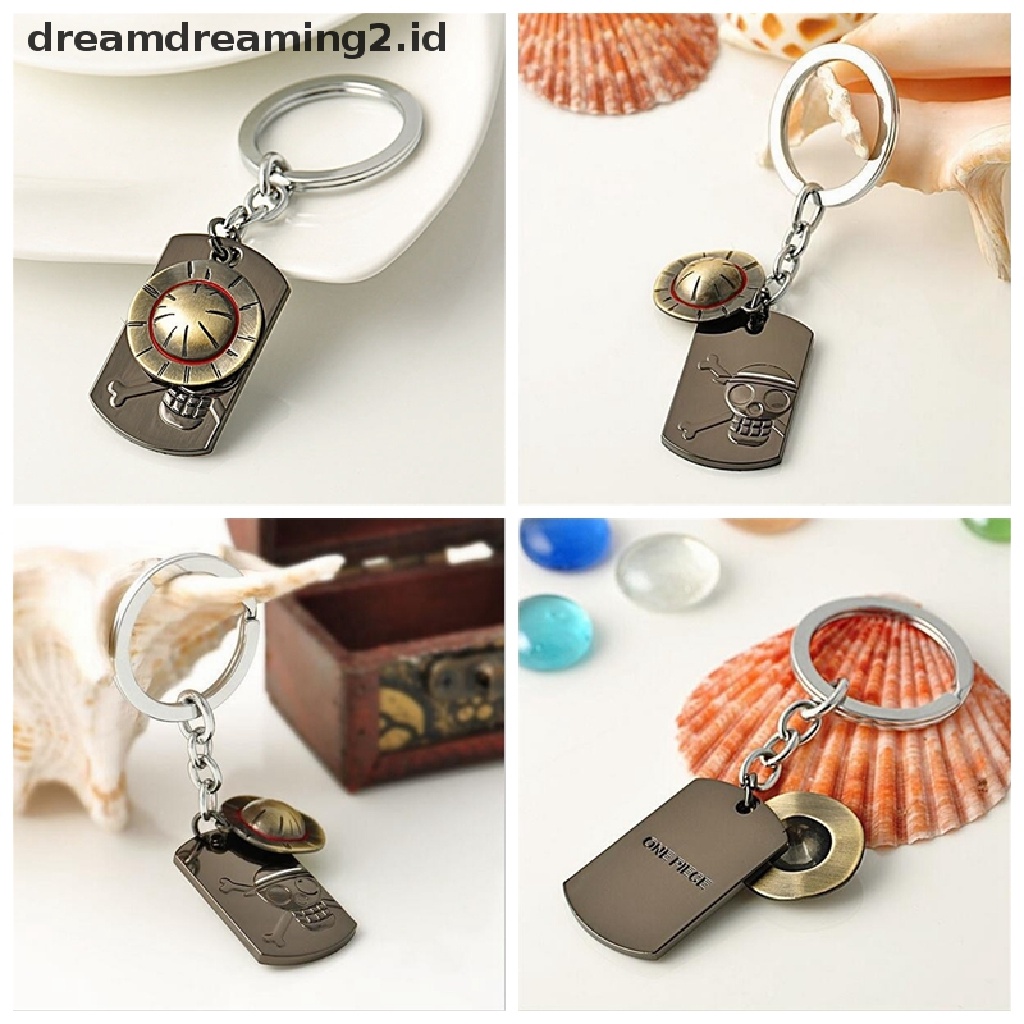 (dream) Fashion Anime One Piece Luffy Topi Jerami Tengkorak Stainless Steel Gantungan Kunci Key Ring.