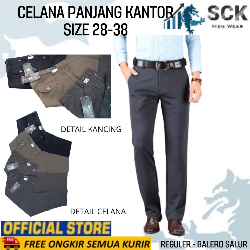 Celana Panjang Pria Kantor BALERO SALUR Hitam HALUS Polos Bahan Katun Model Reguler / Pakaian Kerja Formal - sckmenwear GROSIR