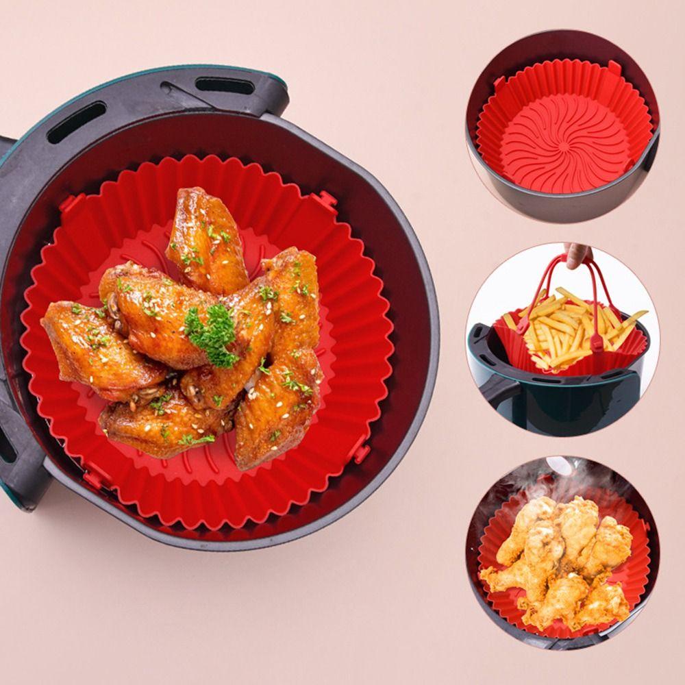 Solighter Bulat Silikon Panci Grill Pot Tray Reusable Pizza Plate AirFryer Aksesoris Baking Basket