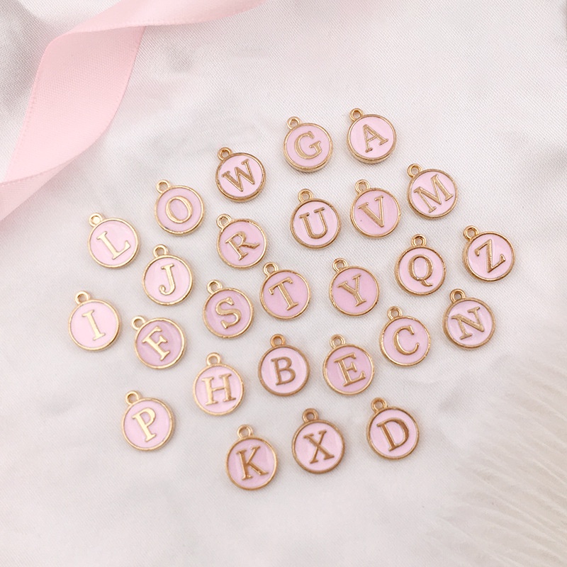 Diy Perlengkapan Membuat Perhiasan 26pcs Alfabet Karakter DIY Liontin Untuk Anting Gelang Kalung Perlengkapan Membuat Perhiasan Charms Beads Pink26 Initial Alphabet Charms Letter