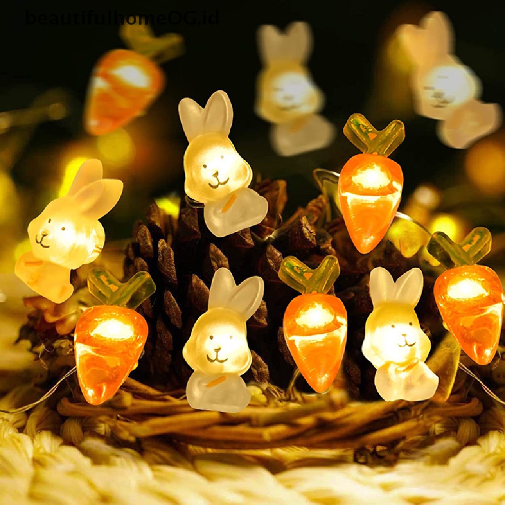 // Beautifulhomeog.id// Easter LED Bunny String Lights Dekorasi Paskah Untuk Rumah Wortel Rabbit Light **