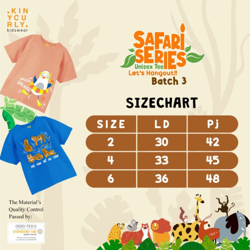 Kaos Anak Safari Series Kiny Curly Unisex 1-6 Tahun Original Super Premium