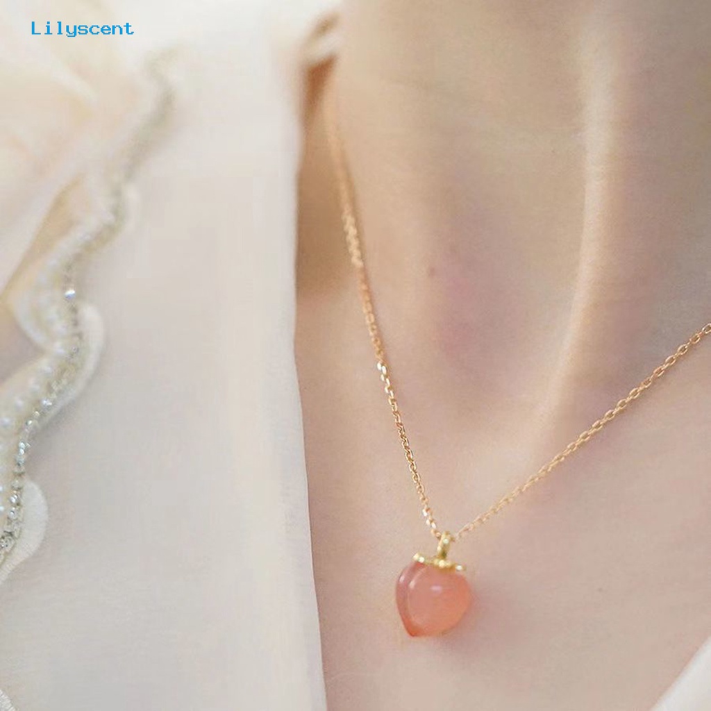 [LS] Kalung Liontin Glossy Wanita Peach Bentuk Merah Imitasi Akik Liontin Fashion Perhiasan Aksesoris