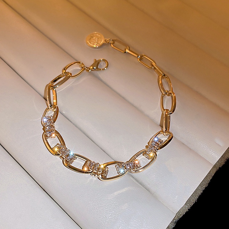 Gelang Rantai Wanita Zirkon Emas Mewah Retro Fashion Wanita Gelang Emas