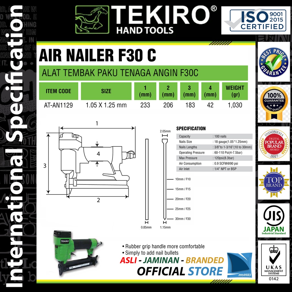 Pemaku Angin 1.05 x 1.25 mm / Air Nailer Compressor Power TEKIRO