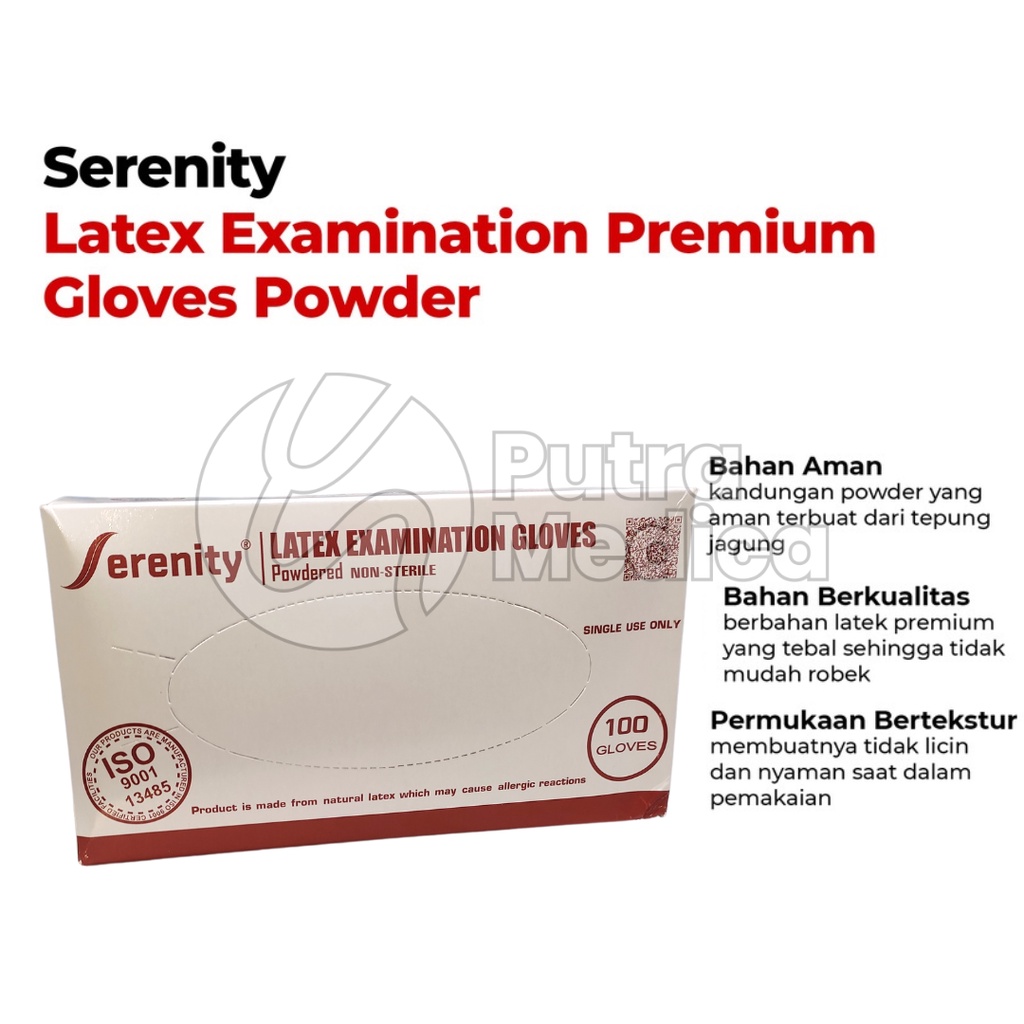 Serenity Handscoon Latex Disposable Powdered [Putih] - 1 Box / Sarung Tangan Karet Latex