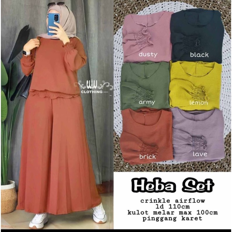 Heba set cringkle airflow by w&w/ setelan kulot terbaru setelan kulot wanita jumbo ld 110 120 130