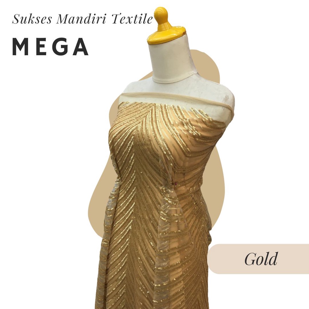 [MEGA] Brokat Brukat Tile Payet Premium Mewah Warna Gold Emas Kuning | Harga ½ meter = 50 cm (Bahan 