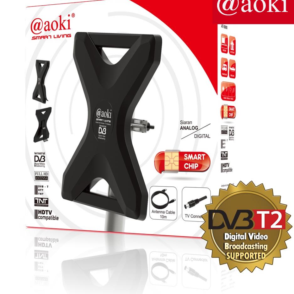 ➢ AOKI Antena TV In/Outdoor Digital TV DVB-T2 dengan Booster dan Power Inserter ✱