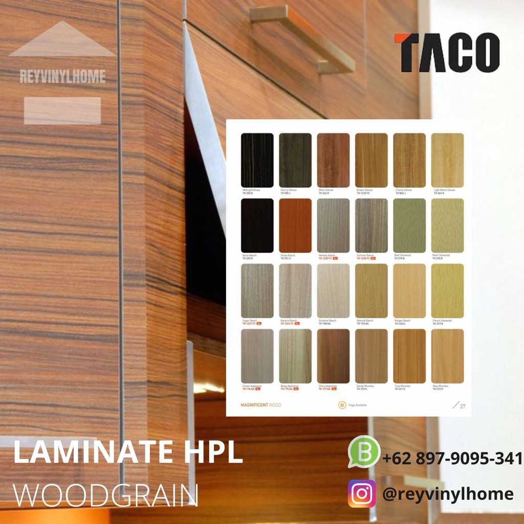 TACO LAMINATE HPL WOODGRAIN TIPE AA, B, FC, H,J