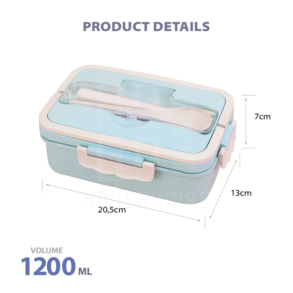 HUGO Lunchbox Jerami Kotak Bekal Makan Siang Tempat Makan 1200 ml Anti Tumpah Free Alat Makan