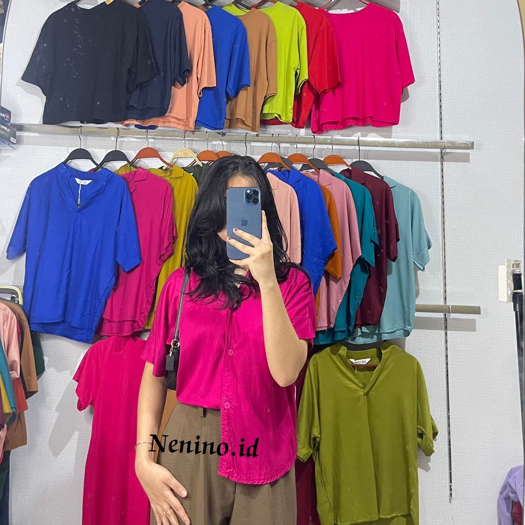 KEMEJA CROP WANITA/KEMEJA PENDEK WANITA/KEMEJA POLOS PENDEK WANITA TERBARU/KEMEJA RAYON