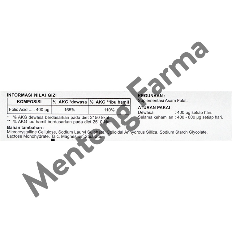 Folac 400 mcg 10 Tablet - Suplementasi Asam Folat Ibu Hamil / Menyusui