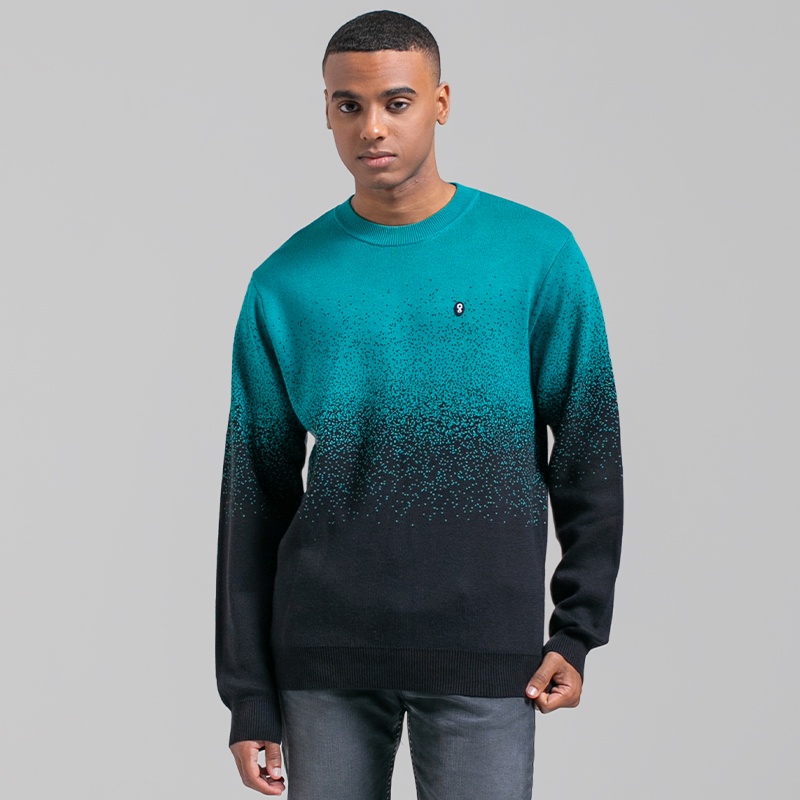 Greenlight Original Jaket Sweater Rajut 100% Cotton Katun Round Neck Gradual Pria Hijau 060822