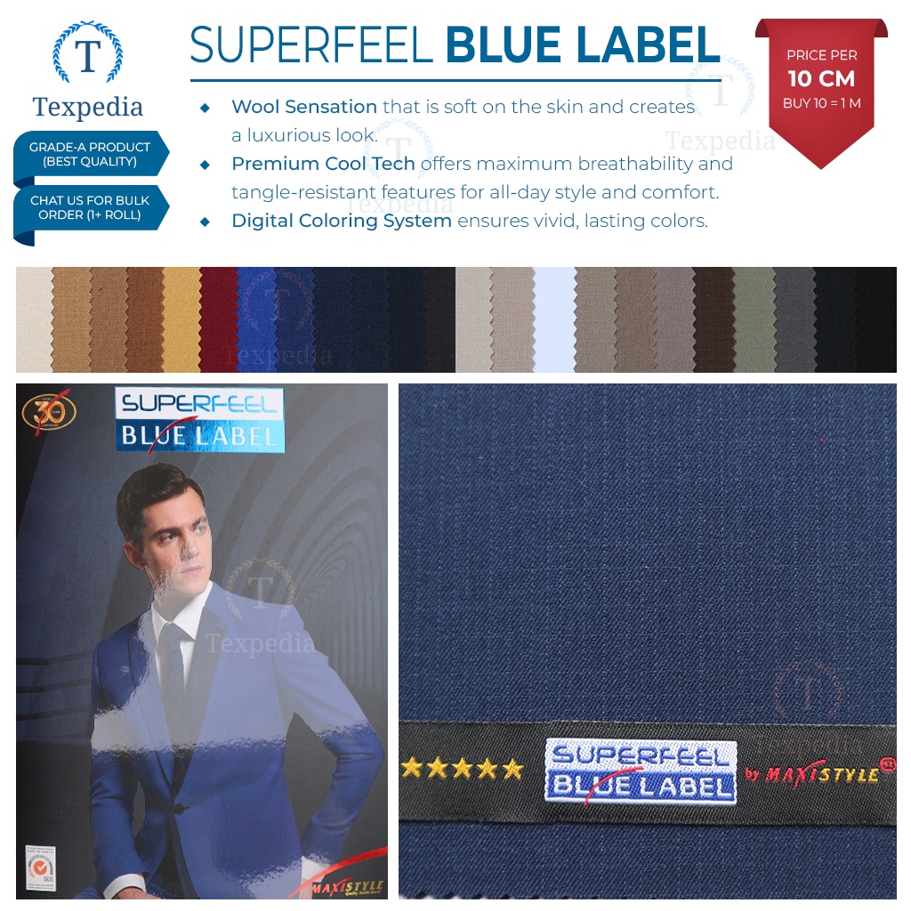 SUPERFEEL BLUE LABEL (10 cm) Maxistyle - Kain Bahan Jas Semi Wol/Wool - Seragam Kantor Dinas/Sipil H