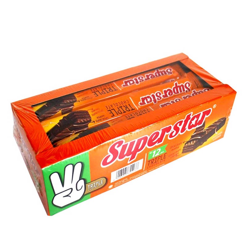 

SuperStar Wafer Triple Coklat 1 box isi 12 Pcs