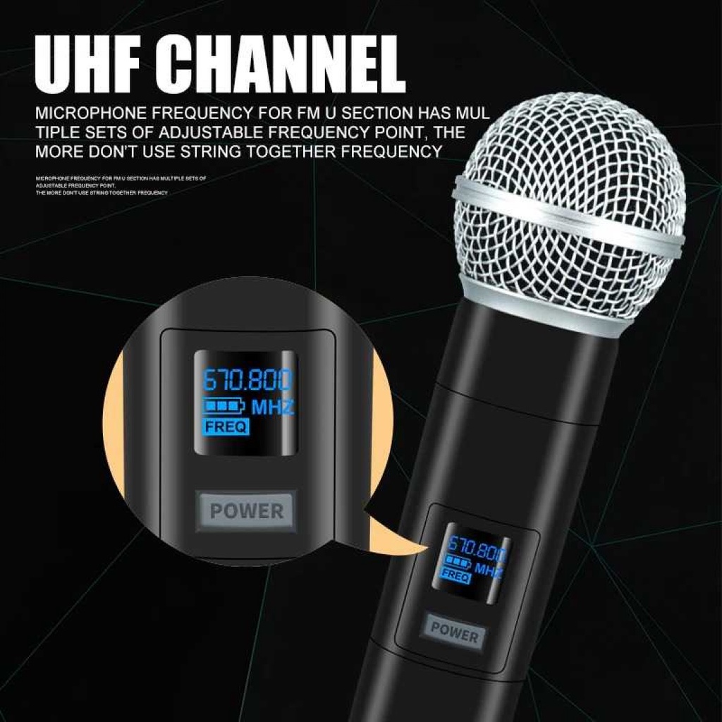 Microphone Karaoke Dual Channel Handheld Wireless UHF Noise Reduction