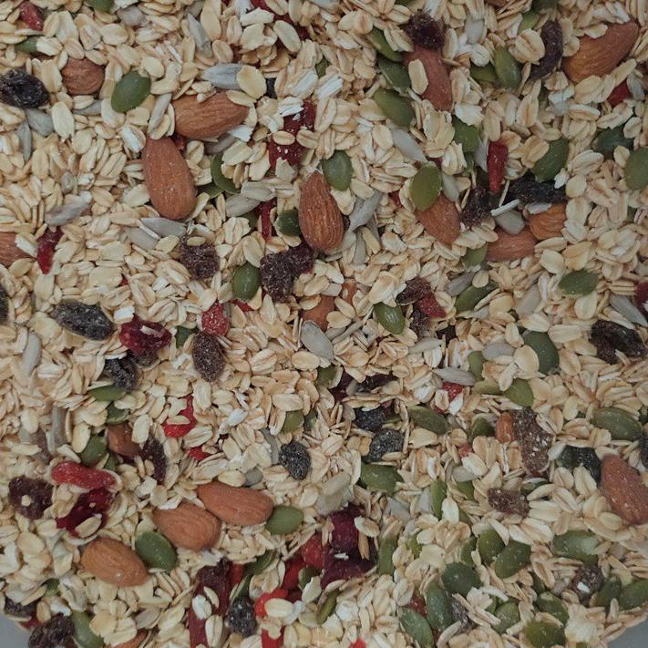 

➢ 500gr Muesli Gembira : rolled oat, sunflower, pumpkin, almond, dark raisin, cranberry & gojiberry Varian Mentah/ Roasted ☂