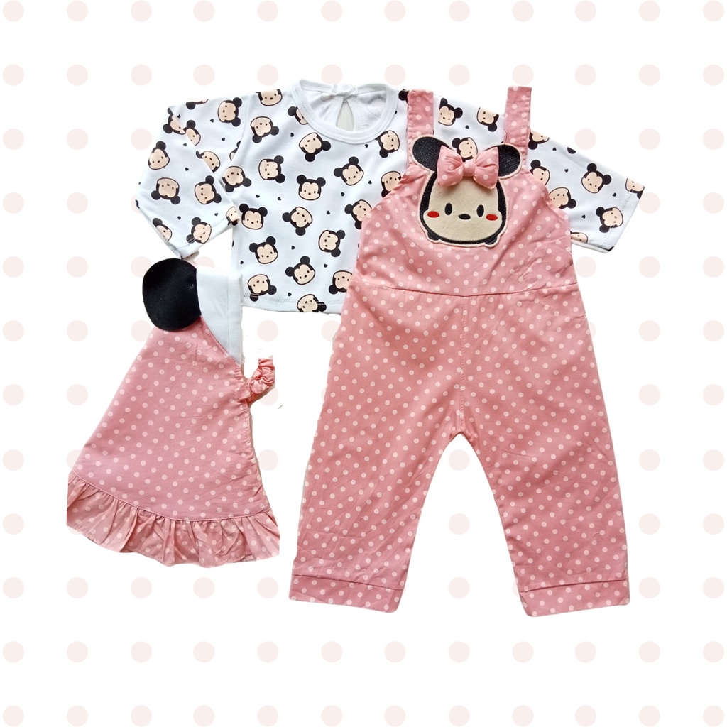 Miiiniie polkadot jumpsuit gamis  set pakaian bayi anak fashion overall setelan overall gamis anak perempuan baju muslin anak balita baby 6 12 18 bulan