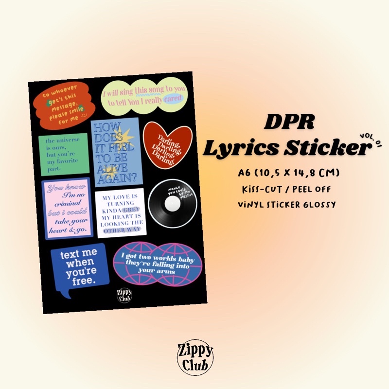 DPR Lyrics Sticker Sheet vol.1 / sticker lirik DPR - DPR IAN - DPR LIVE - DPR Album sticker