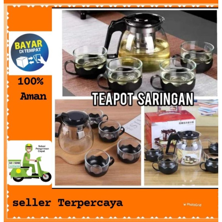 ARBRE - Teapot Set SARINGAN  / Teko Set Gelas 5in1  Bahan Kaca