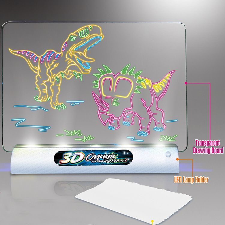 Mainan Anak 3D MAGIC DRAWING BOARD Papan Tulis Ajaib Lampu LED Drawing