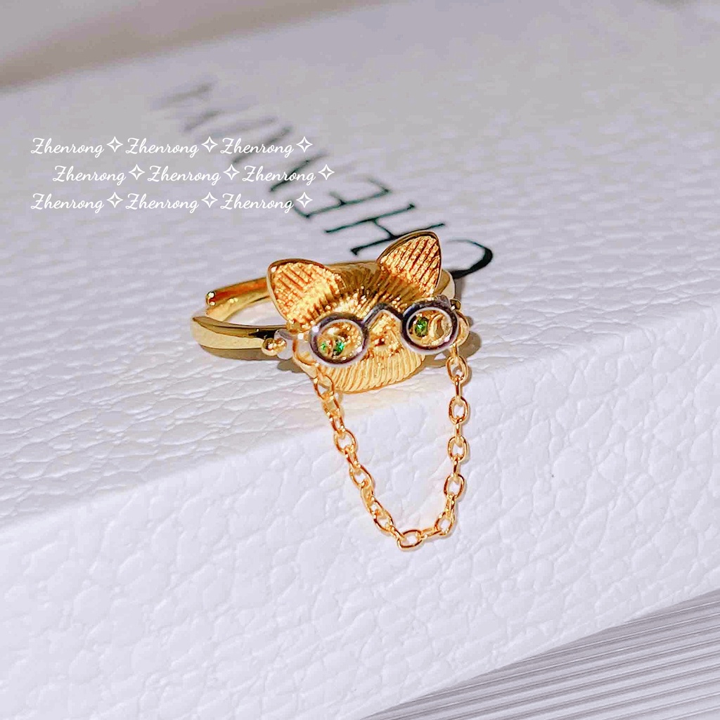 Aksesoris Perhiasan Fashion Goldkingdom Ready Stock Handmade Brushed Cat Dr. Cincin Emerald Lucu Kartun Adjustable Cincin Mengirim Pacar