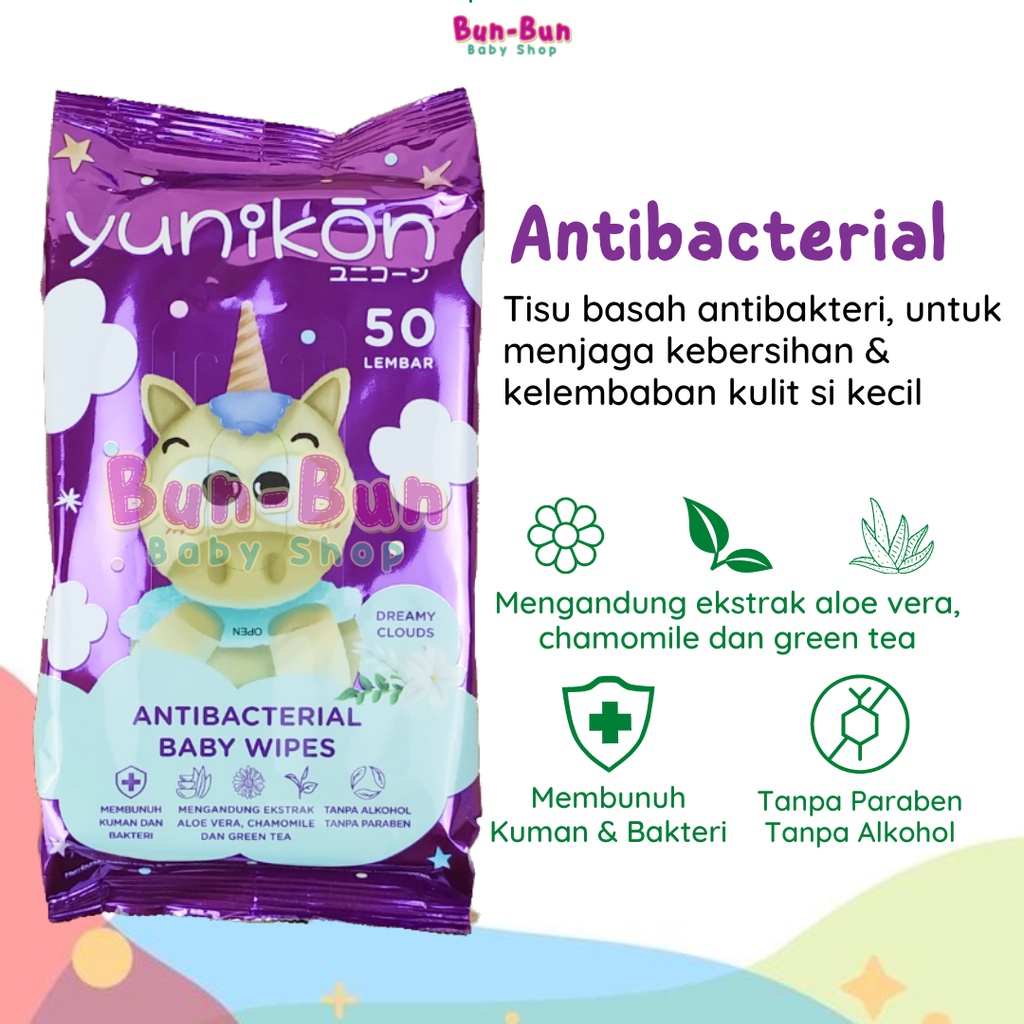 YUNIKON Tissue Basah Bayi Wipes Baby New Born Non Alkohol Tisu Ganti Popok Non Parfum Parfumed Perlengkapan Baru Lahir Peralatan Kebersihan Anak Balita Lucu Murah Bunbunbabyshop