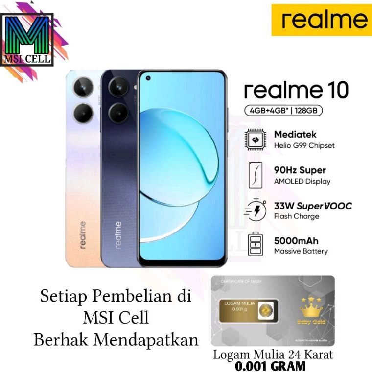 Realme 10 Ram 8GB/256GB | Chipset Helio G99 (Free Logam Mulia)