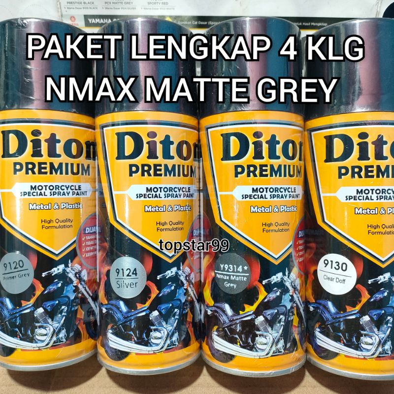 Pilok Cat Diton Premium Paket Komplit 4 Kaleng Nmax Matte Grey Nmax Abu abu doff dop Y9314 9314 Primer Grey 9120 Silver 9124 Clear Doff 9130 400cc Pilox Paketan Cat Semprot Special Spray Paint
