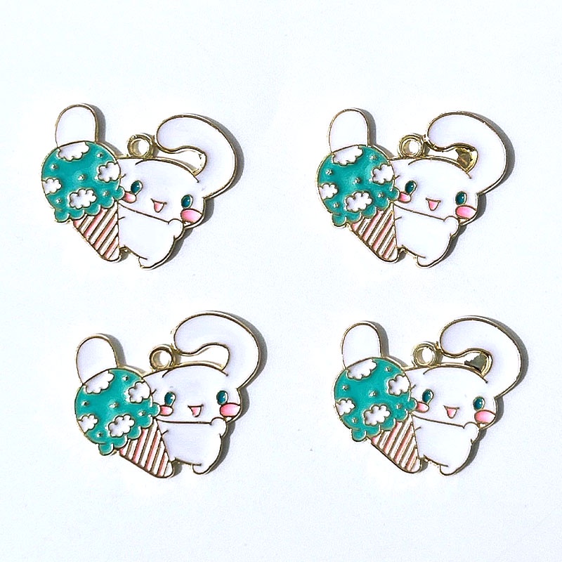 Diy Membuat Perhiasan Kalung Liontin 4buah Paduan Warna Menetes Minyak Kartun Hewan Kelinci Lucu Seri Liontin