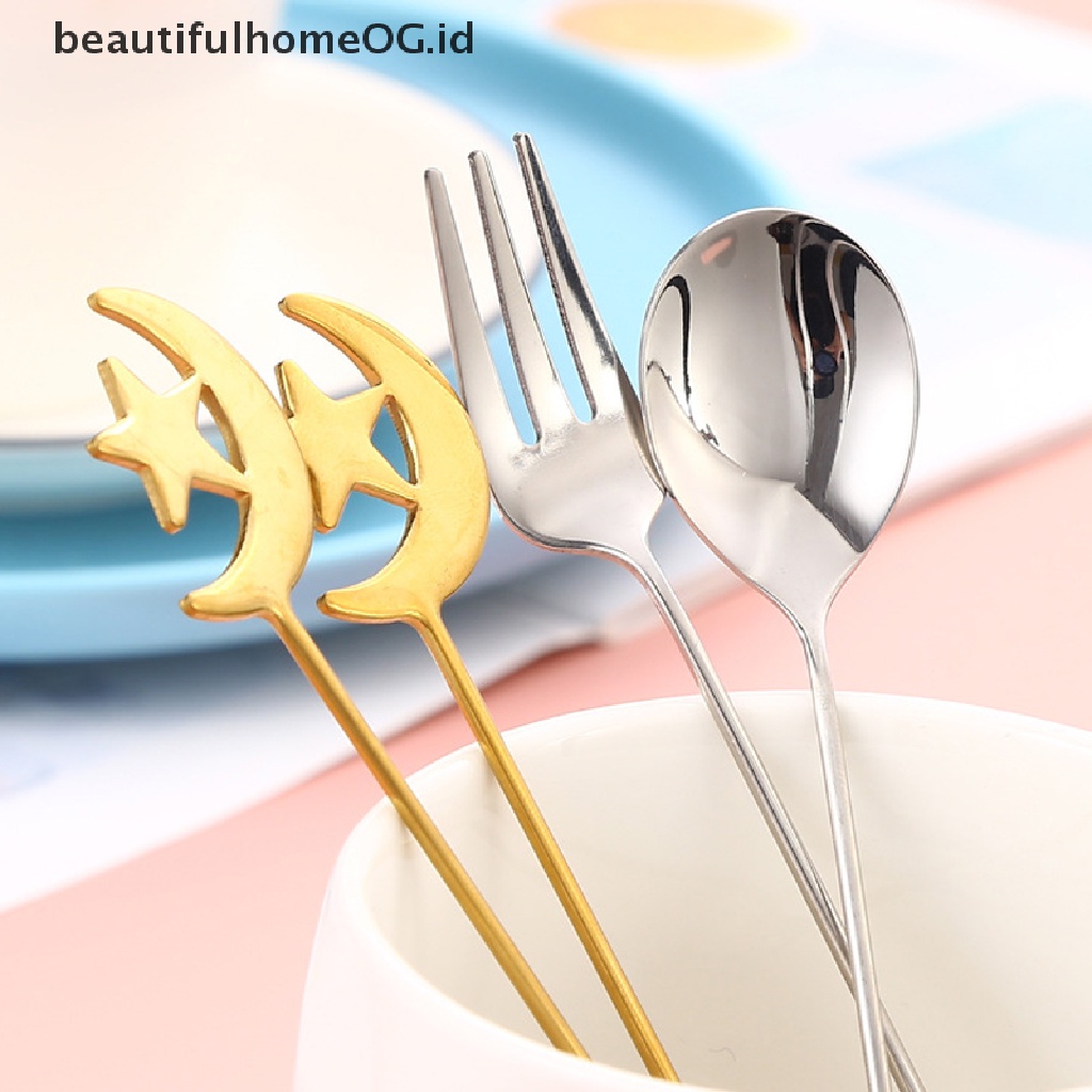 // Beautifulhomeog.id// Eid Mubarak Star Moon Stainless Steel Spoon Fork Dekorasi Peralatan Makan Ramadhan **