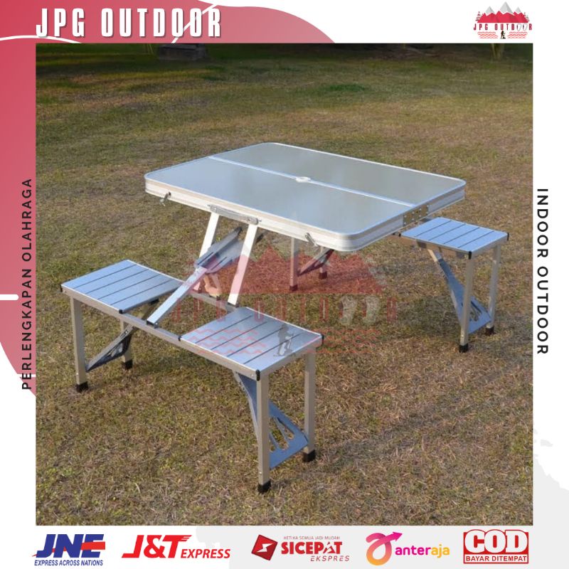 Meja Koper Kursi Lipat Set Camping Piknik Outdoor Foldable Portable Aluminium