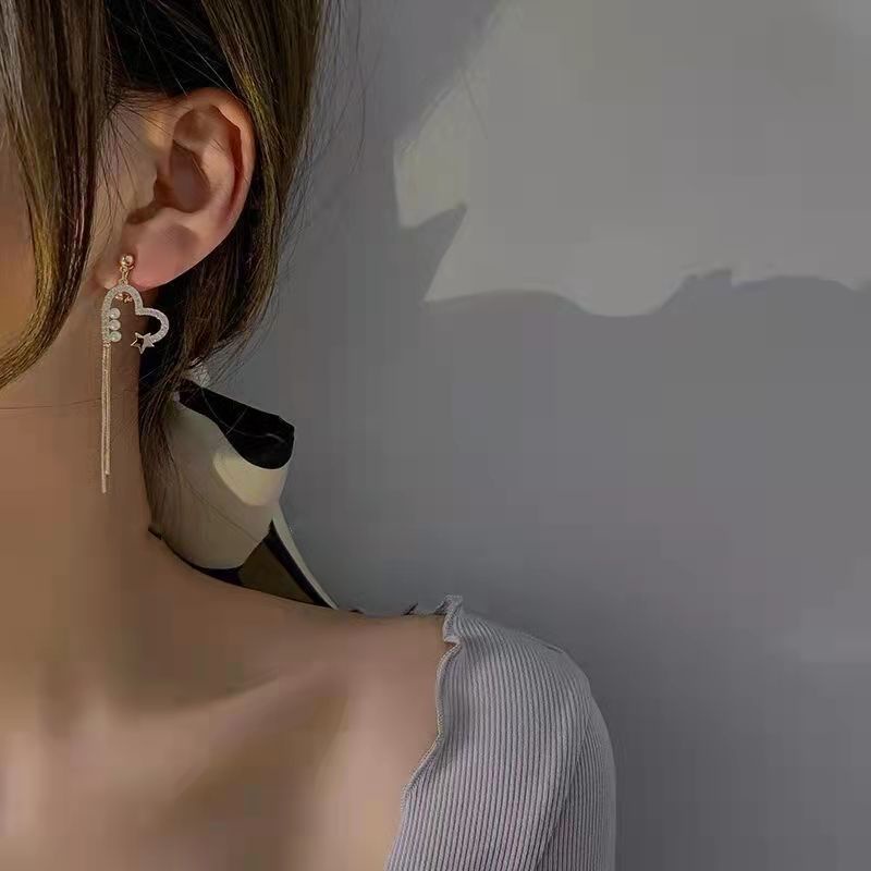 Anting Tusuk Emas Untuk Wanita Elegan Berongga Hati Drop Rumbai Earring Fashion Aksesoris Perhiasan