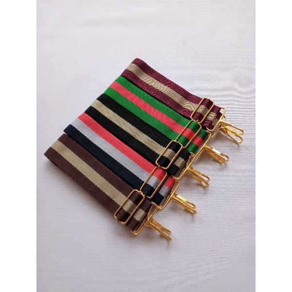 LONGSTRAP / TALI TAS SELEMPANG MOTIF GARIS UK 3,8CM CANTOLAN NIKEL &amp; EMAS