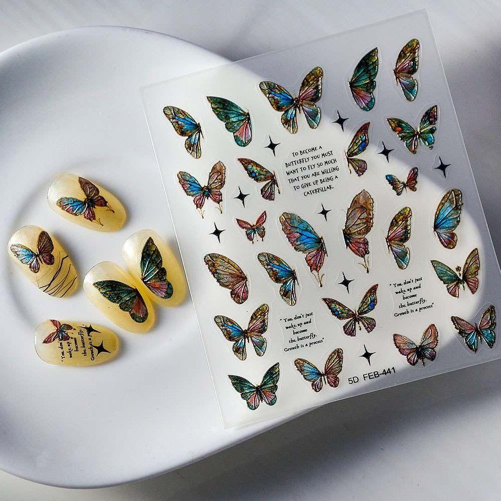 Mxbeauty Stiker Kuku Kupu-Kupu Fashion Self Adhesive Maple Leaves Rose Coccinella Septempunctata Nail Art Dekorasi