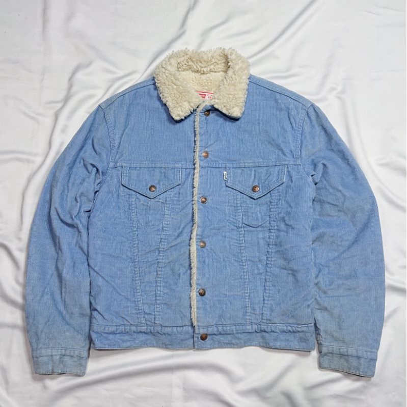 vtg 80's levis trucker sherpa corduroy jaket blue