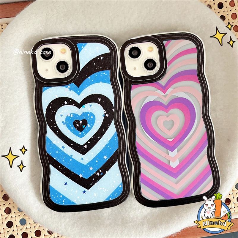 IPHONE Casing Kompatibel Untuk Iphone14 13 12 11 Pro Max X Xr Xs Max8 7 6 6s Plus SE 2020 Bling Bintang Gradien Biru Cinta Hati Casing Ponsel Shockproof Lembut Bergelombang Tepi Case Cover Pelindung