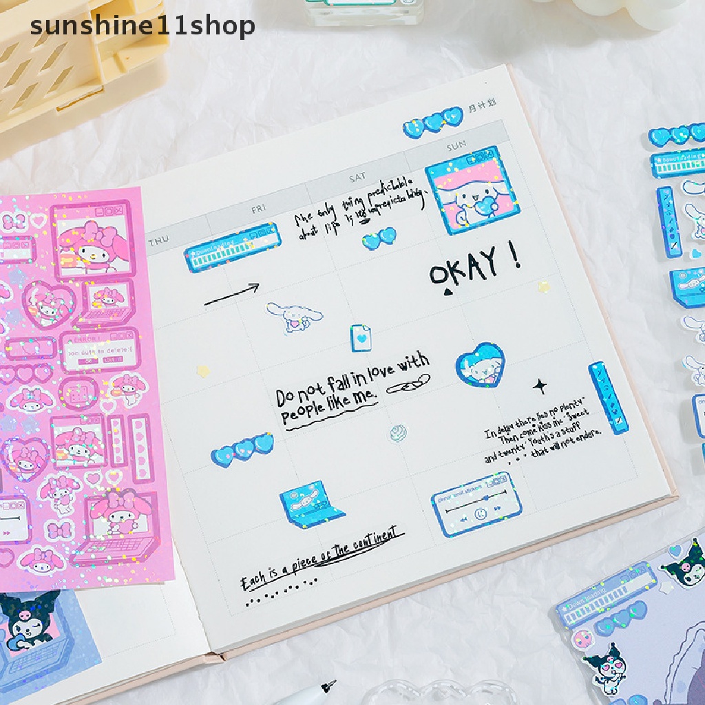 Sho New Sanrio Cinnamoroll Melody Girl Lucu Tangan Rekening Stiker Kartun Diy Goo Card Stiker Rekening Tangan Bahan Glitter Stiker N