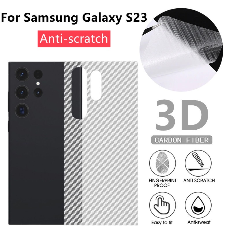 3d Film Pelindung Ponsel Serat Karbon PVC Pelindung Layar Belakang Anti-fingerprint Untuk Samsung Galaxy S23 Plus Ultra